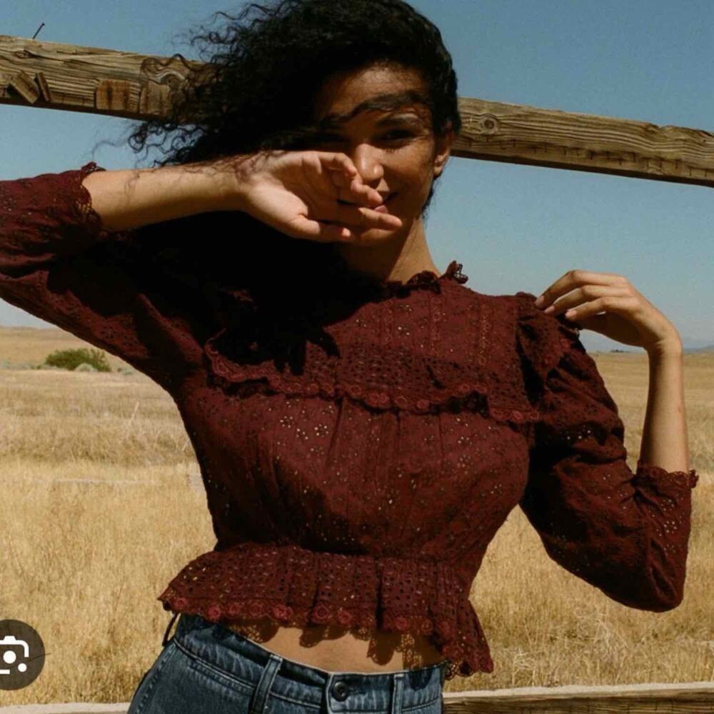 Doen Floryn Romantic Lace Eyelet Top Antique Walnut Size XL - Picture 8 of 15